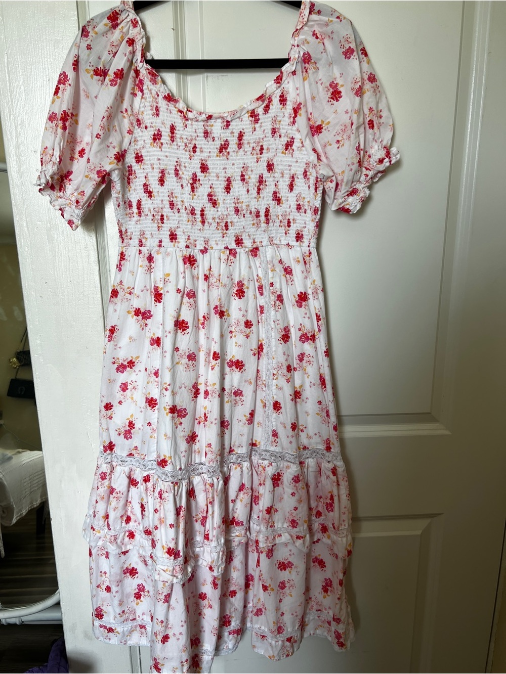 LoveShackFancy White Dress with Pink and Red Floral Print - Picture 7 of 9